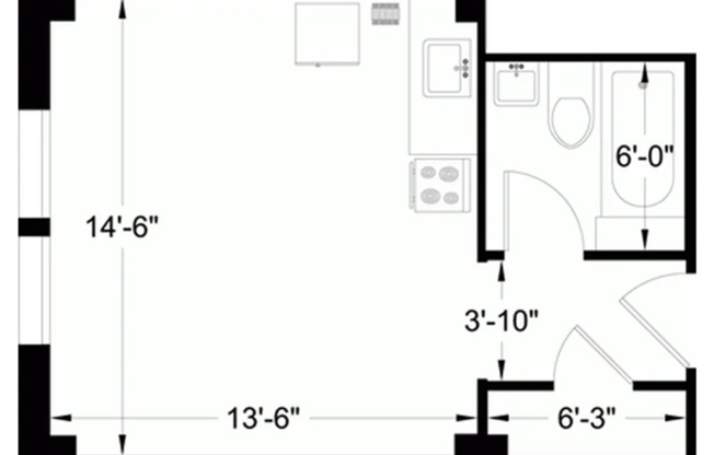 Studio, 1 bath, 240 sqft, $1,150, Unit 218
