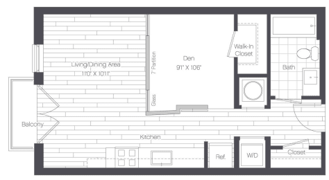 Studio, 1 bath, 533 sqft, $2,715