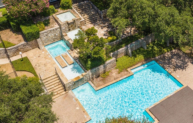 an aerial view of a resort style pool and spa  at Sunset Canyon, San Antonio, TX, 78232