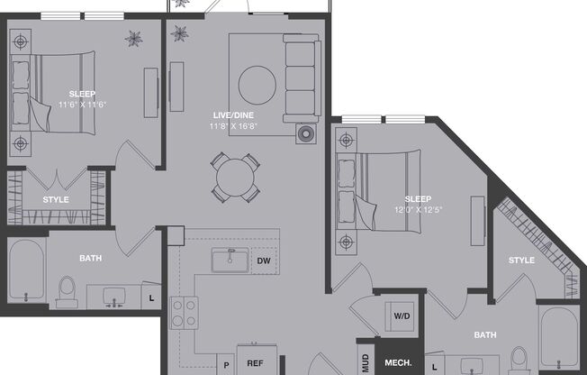 2 beds, 2 baths, 947 sqft, $2,693, Unit 234