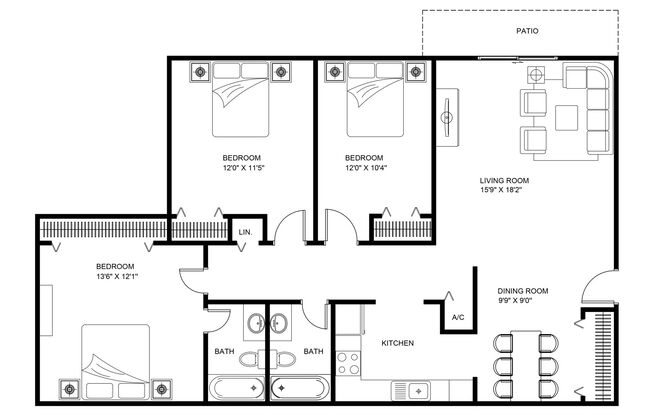 3 beds, 2 baths, 1,122 sqft, $1,250, Unit B01