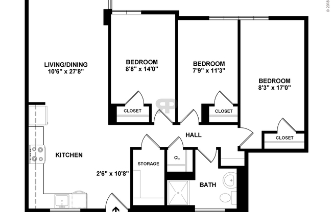 3 beds, 1 bath, 944 sqft, $3,265
