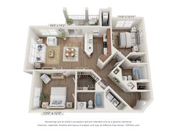 2 beds, 2 baths, 1,069 sqft, $1,378