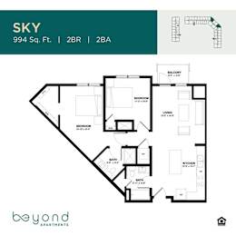 2 beds, 2 baths, 994 sqft, $2,082