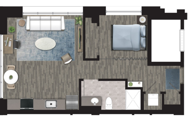 Studio, 1 bath, 605 sqft, $1,230, Unit 301