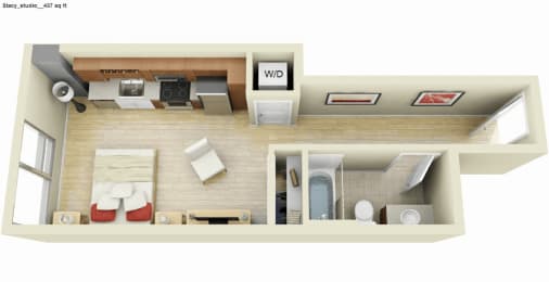 Studio, 1 bath, 532 sqft, $1,559