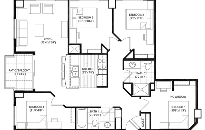 4 beds, 2 baths, 1,132 sqft, $5,300, Unit 902