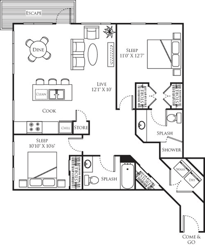 2 beds, 2 baths, 1,144 sqft, $3,330, Unit 525