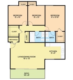 3 beds, 1.5 baths, 762 sqft, $1,850