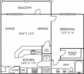 1 bed, 1 bath, 868 sqft, $1,401