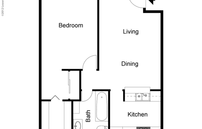 1 bed, 1 bath, 627 sqft, $900