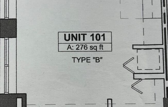 Studio, 1 bath, 276 sqft, $850, Unit 101