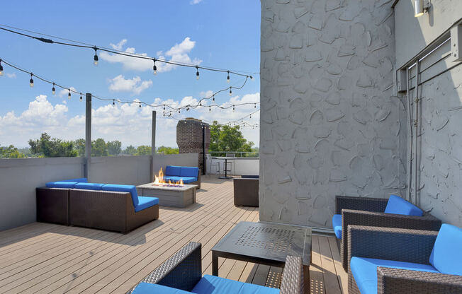 Several sitting areas on the rooftop deck at 136 S. Penn