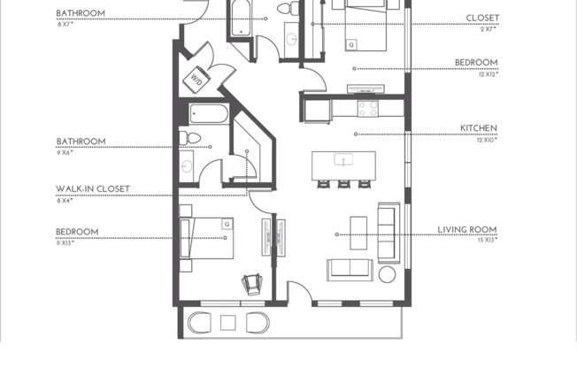 2 beds, 2 baths, 1,025 sqft, $2,635, Unit 545