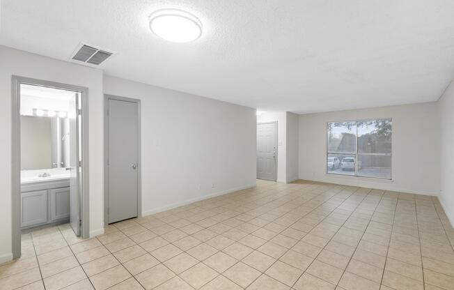 a room with a tiled floor