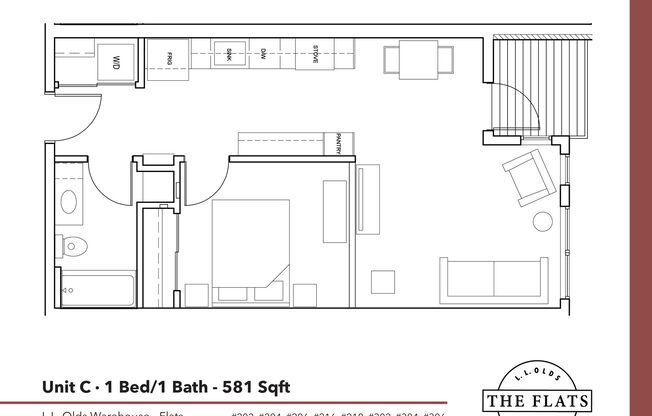 1 bed, 1 bath, 581 sqft, $1,695, Unit 518
