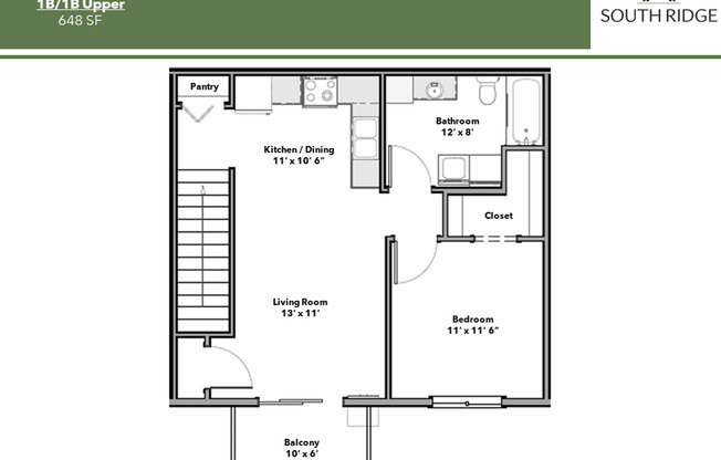 1 bed, 1 bath, 648 sqft, $899, Unit 22