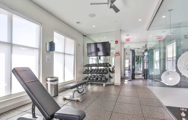 Fitness center with free weights