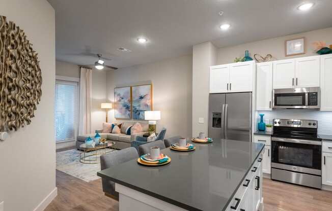 kitchen area at the cannery at the packing district apartments