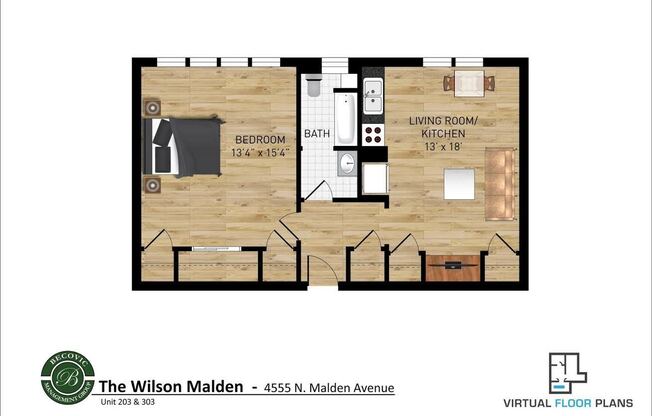 1 bed, 1 bath, 575 sqft, $1,850, Unit 303