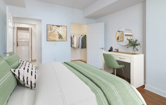 Bedroom with hard surface flooring