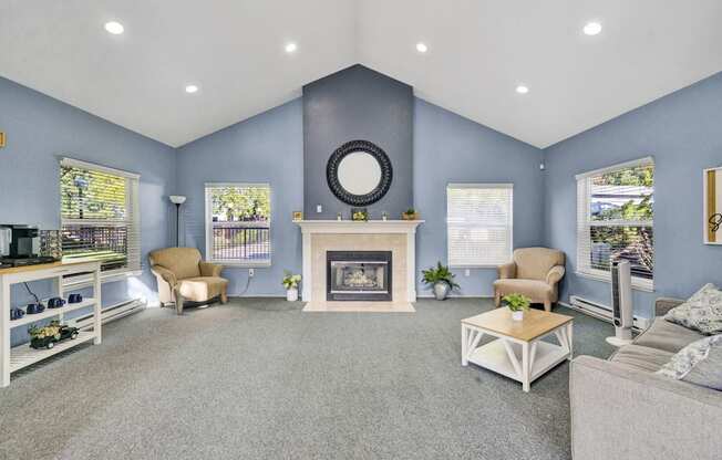 Living Room With Fireplace at Hampton Park Apartments, Oregon