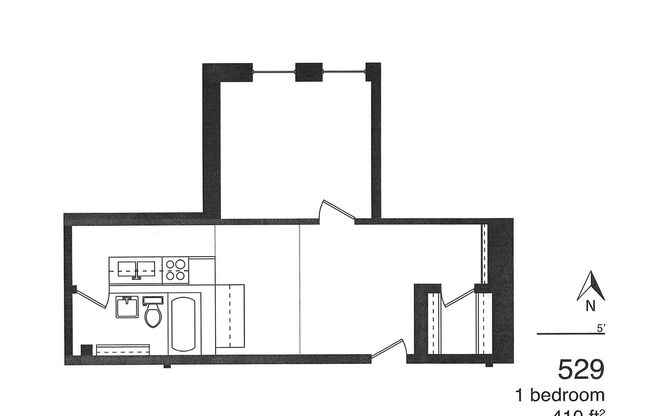 1 bed, 1 bath, 410 sqft, $610, Unit 529