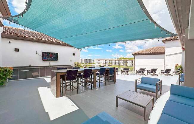 Rooftop terrace with partial sunscreen and TV