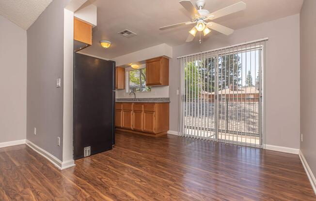 a view of a living room with a wood floor