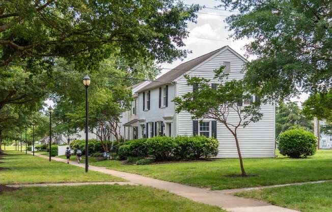 The Village at Horsepen sidewalks and townhome-style apartments