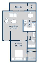 1 bed, 1 bath, 720 sqft, $910