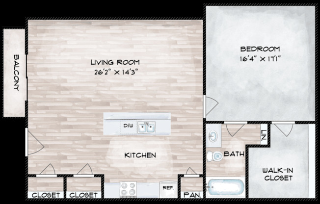 1 bed, 1 bath, 744 sqft, $1,175