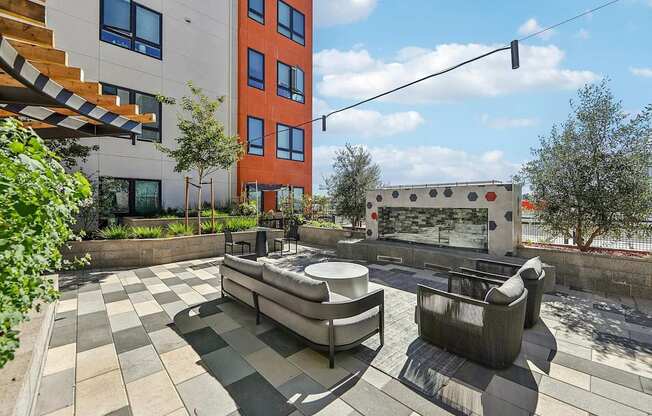 Seating area in open with couch at Bayview Apartments, California