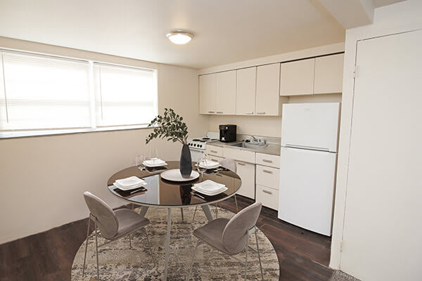 kitchen and dining room area in an apartment