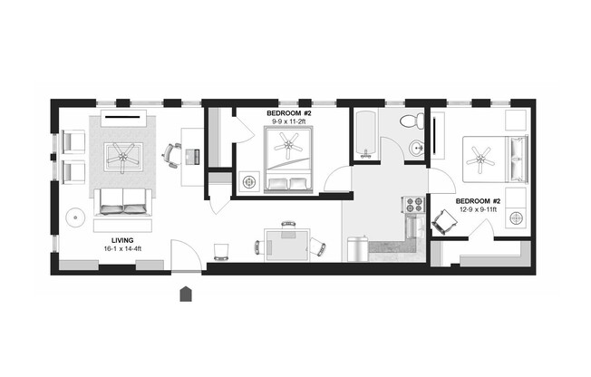 2 beds, 1 bath, 730 sqft, $1,000, Unit A1