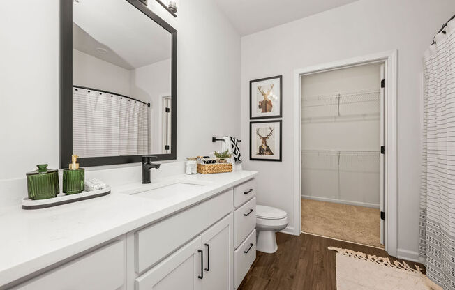 a bathroom with a large mirror and a toilet