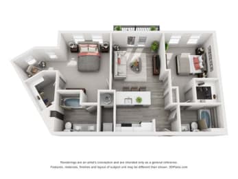 2 beds, 2 baths, 1,006 sqft, $1,935