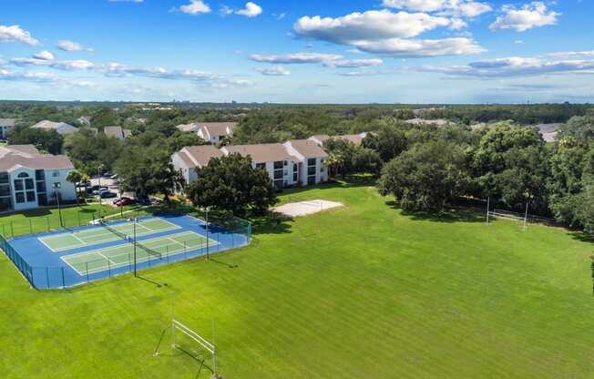 tennis court and soccer field aerial shot