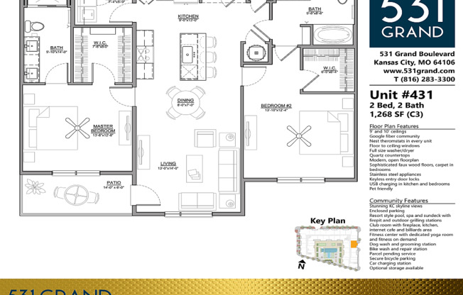 2 beds, 2 baths, 1,268 sqft, $2,599, Unit 431