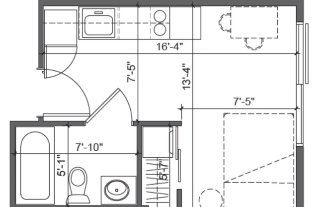 Studio, 1 bath, 241 sqft, $1,825, Unit 402