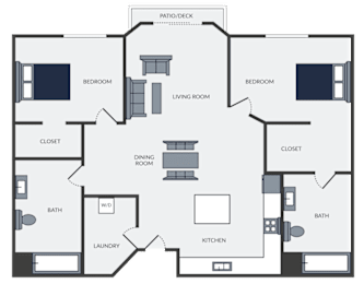 2 beds, 2 baths, 1,040 sqft, $1,110