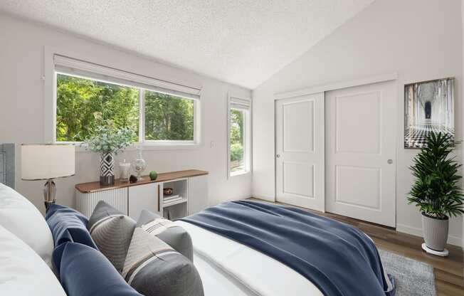 Bedroom with a large bed and a window at Larkspur West Linn, West Linn