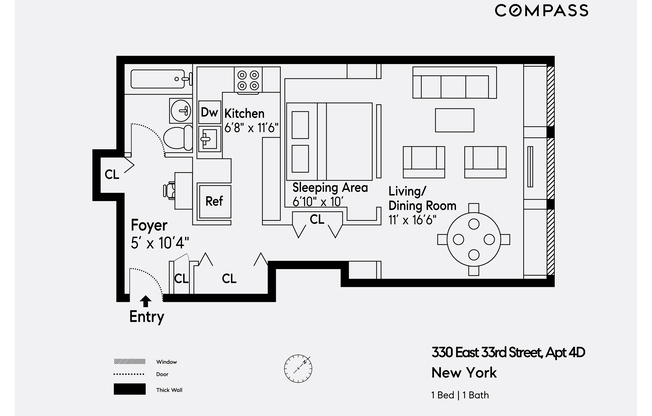 1 bed, 1 bath, $3,850, Unit 4D