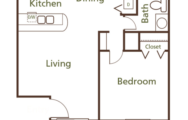 Image of 1 Bedroom 1 Bath Floor Plan 667 Sq Ft