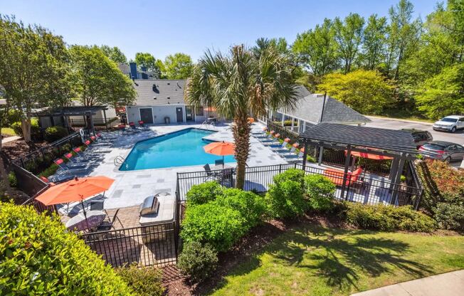 Aerial View of the Resort Style Pool at Palmetto Place Apartments, Taylors, 29687