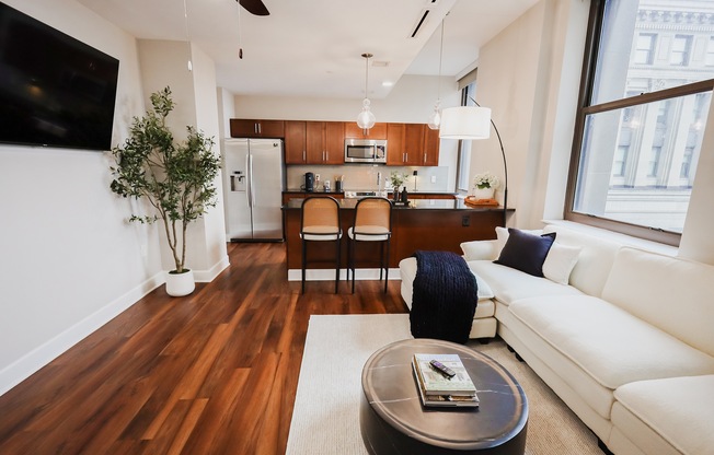 Living Room at The Terminal Tower Residences Apartments, Ohio, 44113