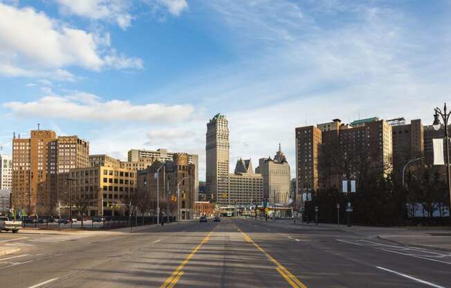 West Grand River Avenue looking at Book Tower, Michigan, 48226