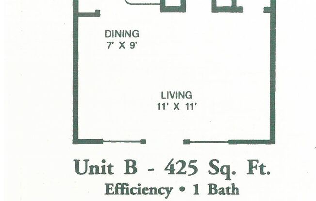 1 bed, 1 bath, 425 sqft, $680, Unit 103