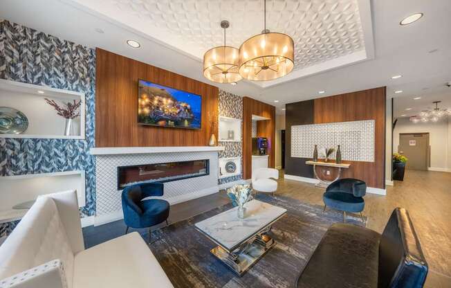 1st Floor Social Lounge with Fireplace and Coffee Bar at ELEVATE Apartment Homes, Minneapolis