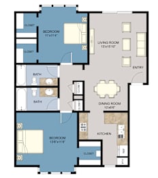 2 beds, 2 baths, 1,000 sqft, $1,542